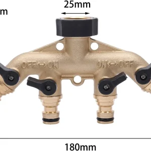 4 Way Solid Brass Tap Garden Hose Splitter