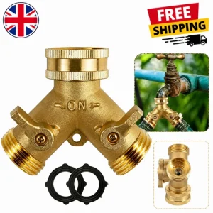 Garden Tap Splitter 2 Way Brass Outdoor Dual Hose Connector Anti-Leak UK